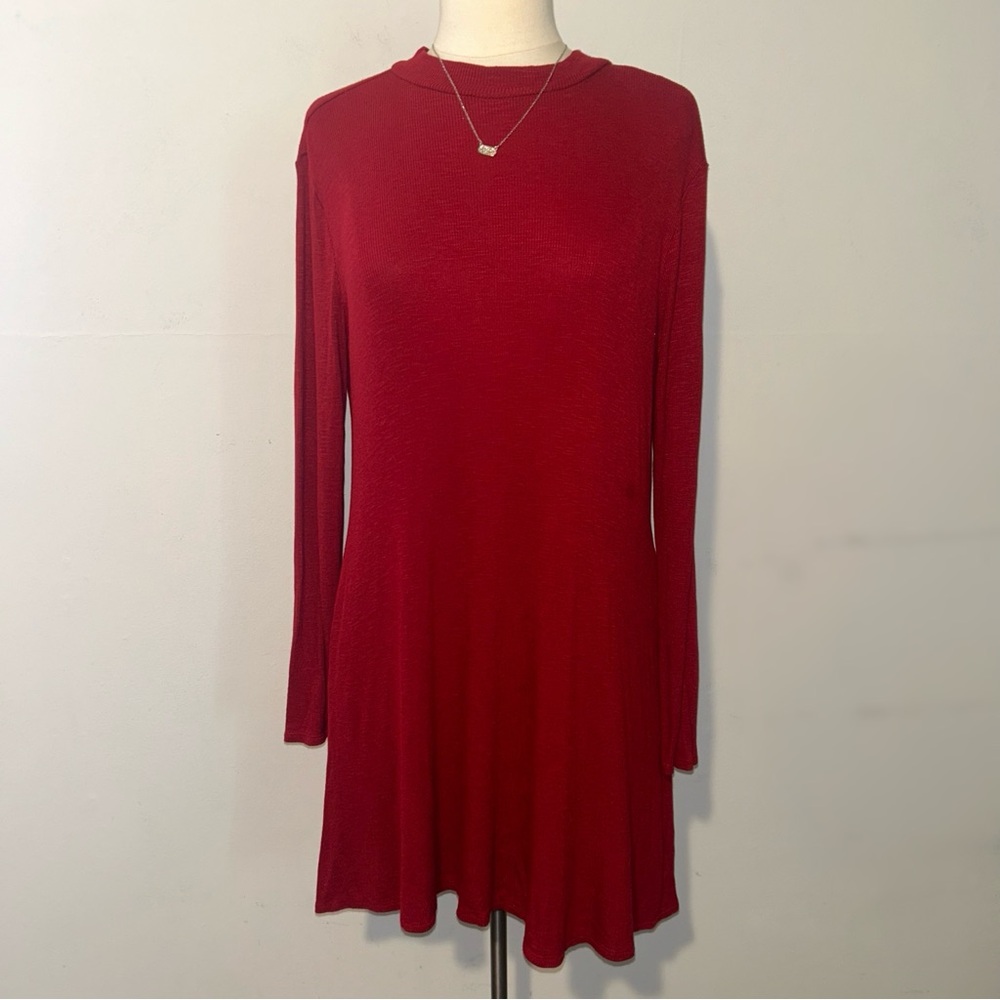 Maurices Ribbed Red Long Sleeve Dress with Pockets READ DESCRIPTION